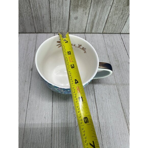 Lilly Pulitzer Set of 2 Blue Floral Tea Coffee Cups with Golden Handle 4" DIA - Picture 6 of 11